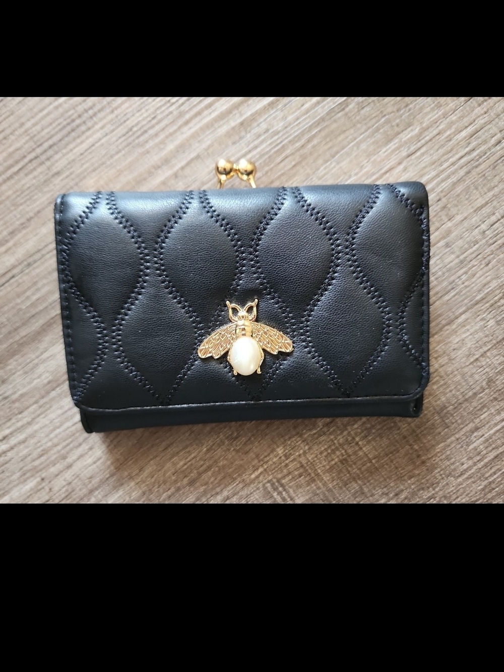 The NEW Boutique Black Quilted Wallet with Gold Bee Accent
